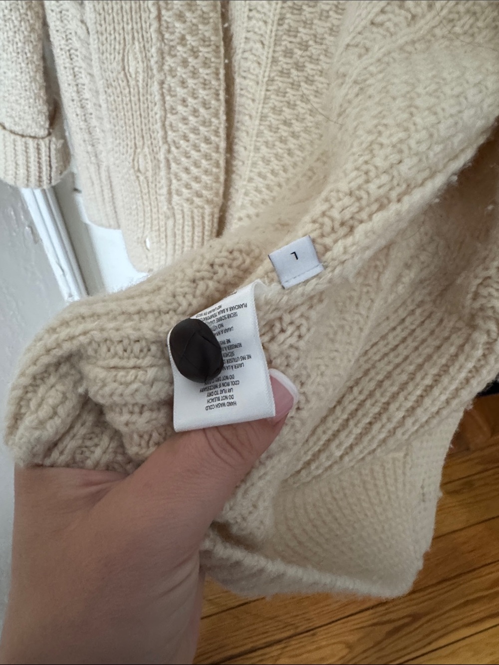 Re/Done Ivory Cable & Waffle Knit Button Cardigan L - Picture 4 of 5